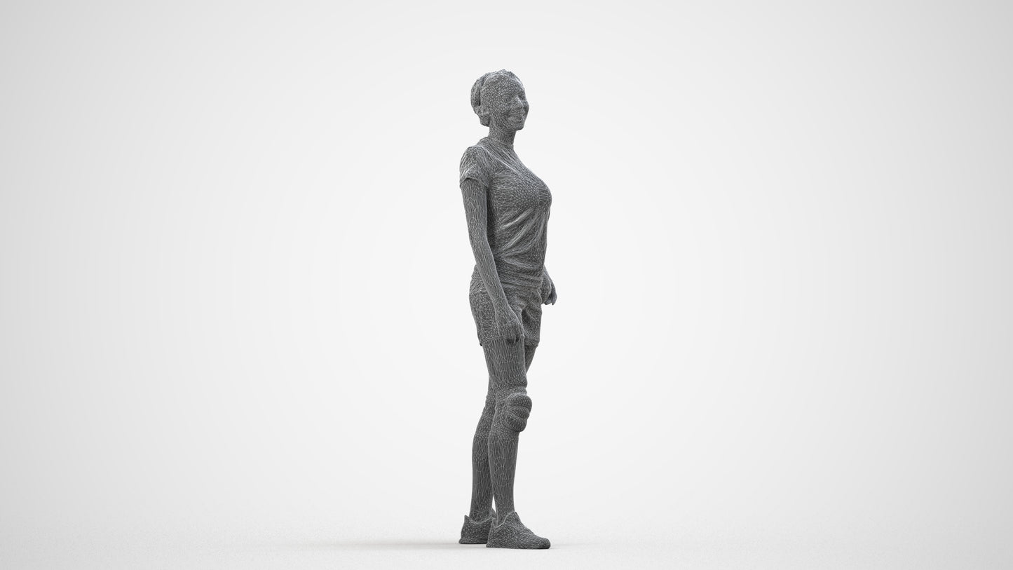 realistic 3D human woman sport, archviz people FBX OBJ for Blender, wireframe side view