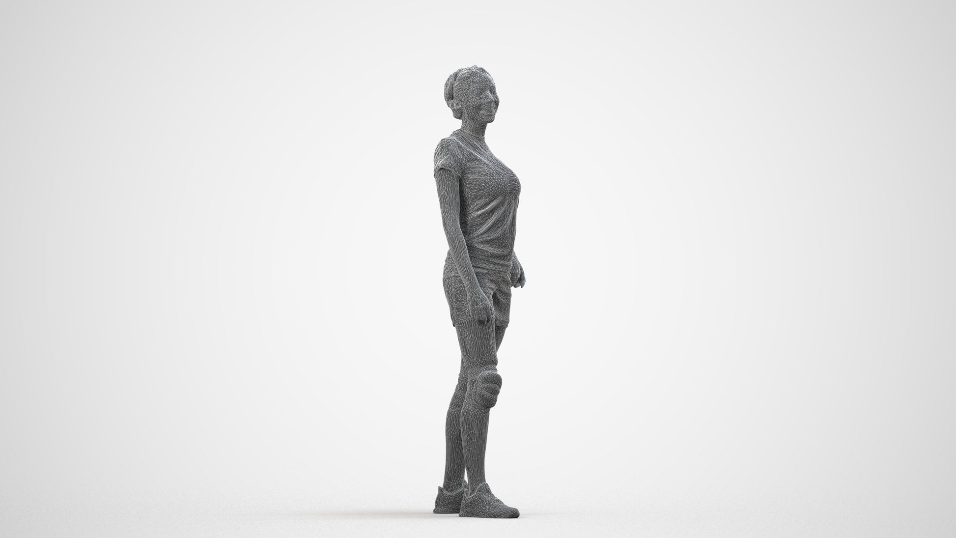 realistic 3D human woman sport, archviz people FBX OBJ for Blender, wireframe side view
