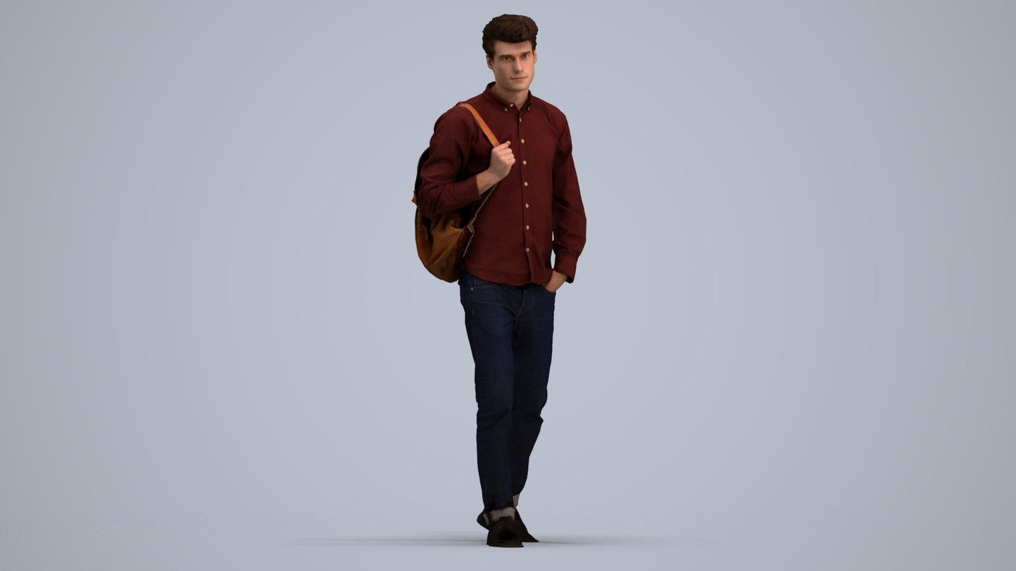scanned 3D man casual walking, photogrammetry people for Enscape and V-Ray, standing pose render