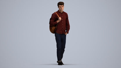 scanned 3D man casual walking, photogrammetry people for Enscape and V-Ray, standing pose render