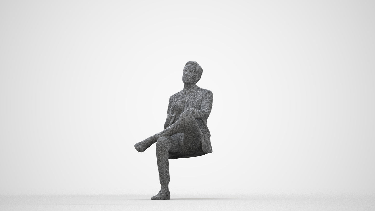 3D people model man business, scanned human for 3ds Max rendering, wireframe back view