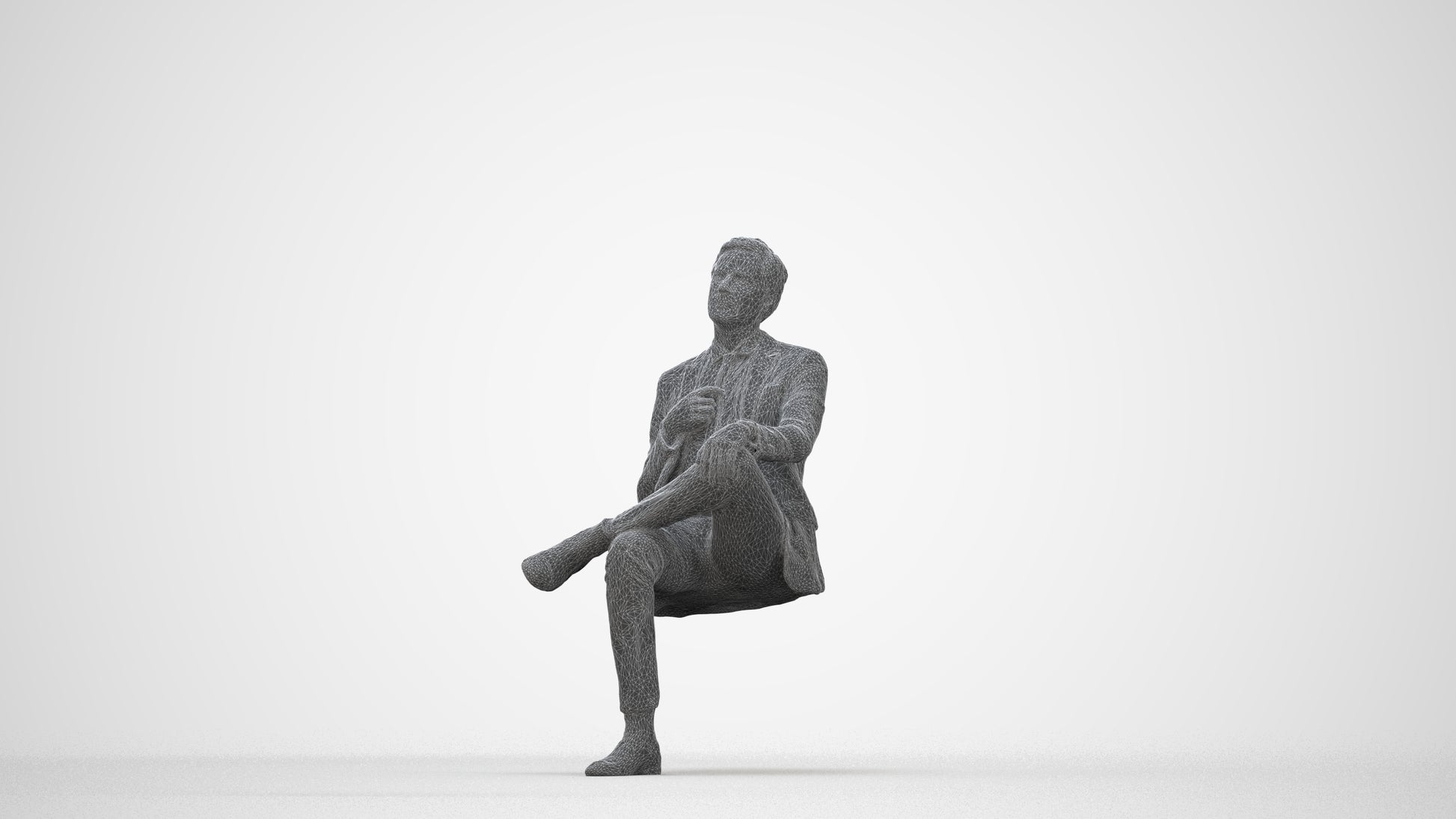 3D people model man business, scanned human for 3ds Max rendering, wireframe back view
