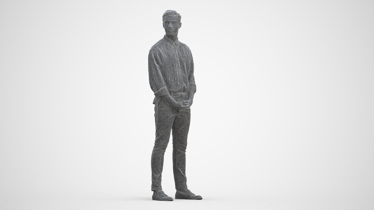 3D people model man casual standing, scanned human for 3ds Max rendering, three-quarter front view render