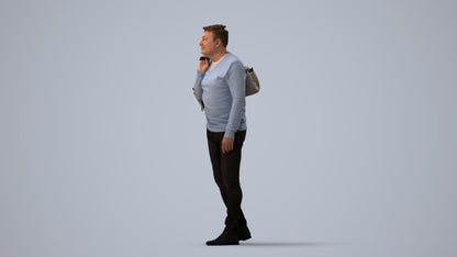 3D people model man casual walking, scanned human for 3ds Max rendering, three-quarter view render