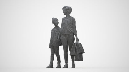 3D human model girl casual kids, photogrammetry scanned person for archviz, wireframe back view