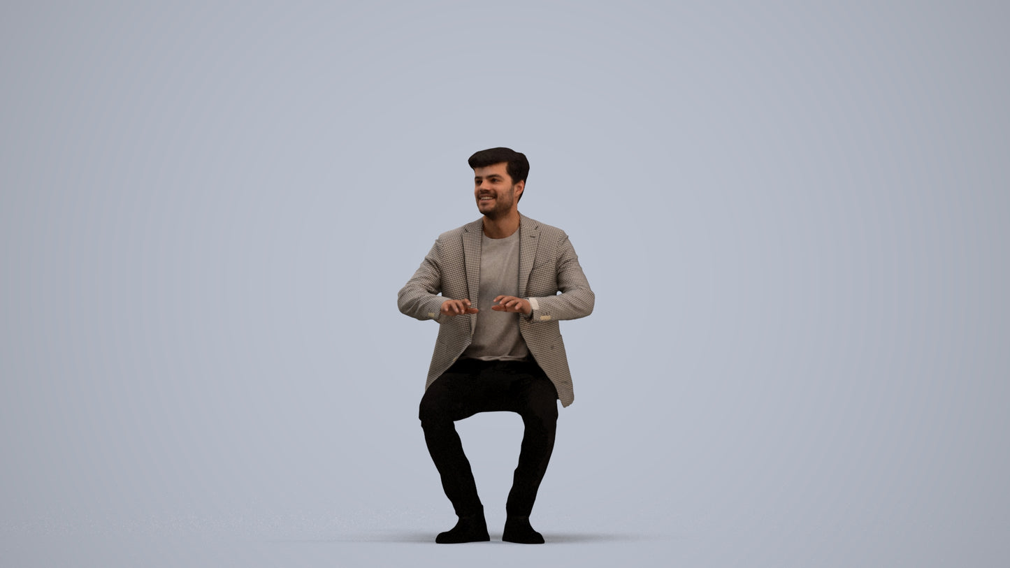 realistic 3D people man business sitting, render-ready for V-Ray and Corona, FBX OBJ, standing pose render