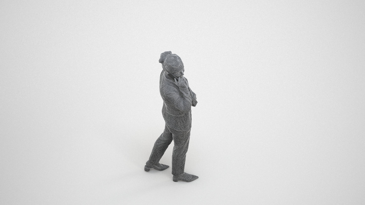 3D people model woman casual walking, scanned human for 3ds Max rendering, wireframe three-quarter view