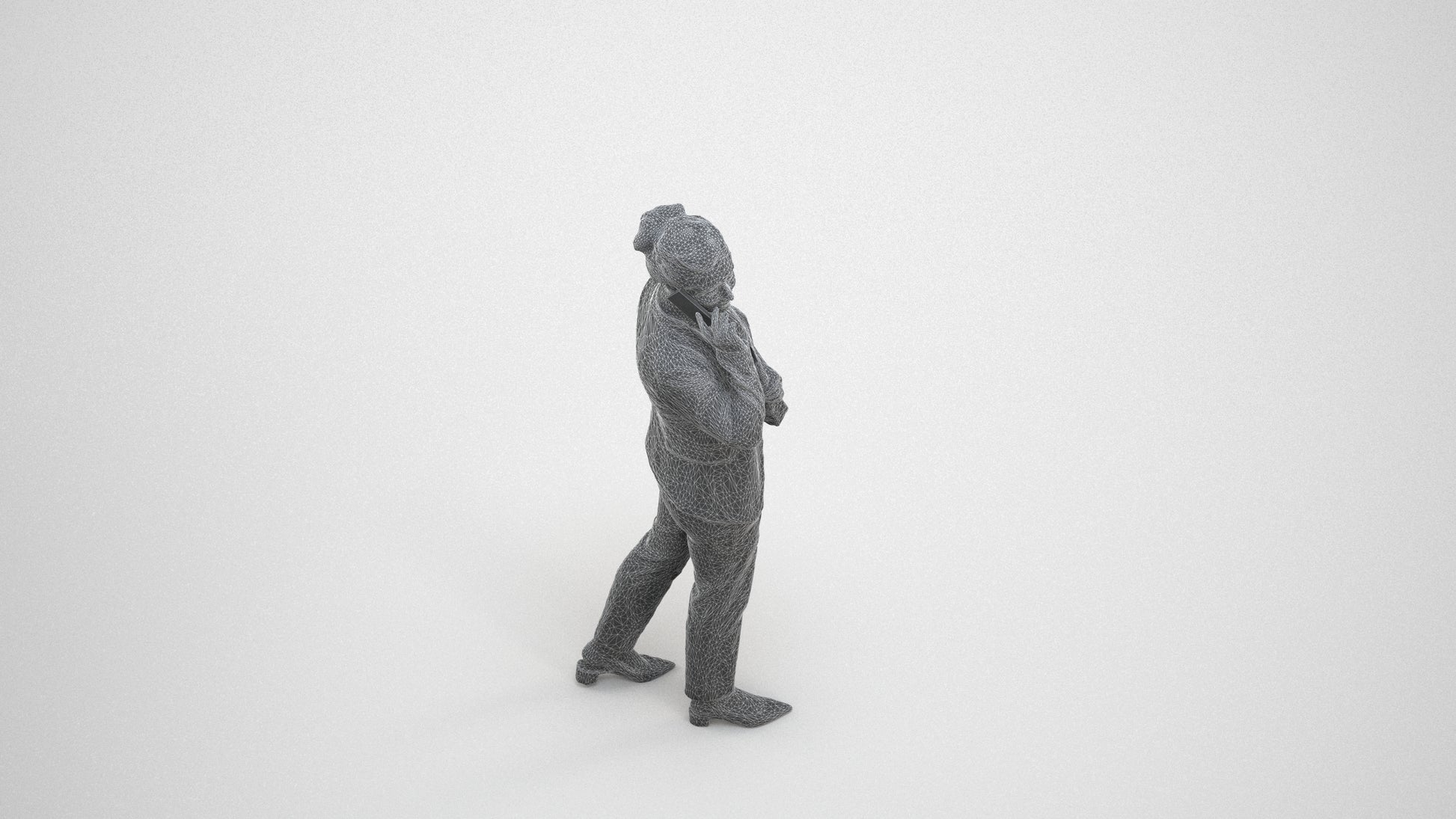 3D people model woman casual walking, scanned human for 3ds Max rendering, wireframe three-quarter view