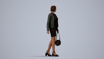 3D scanned woman walking casual, photorealistic archviz people for Enscape and SketchUp, side view render