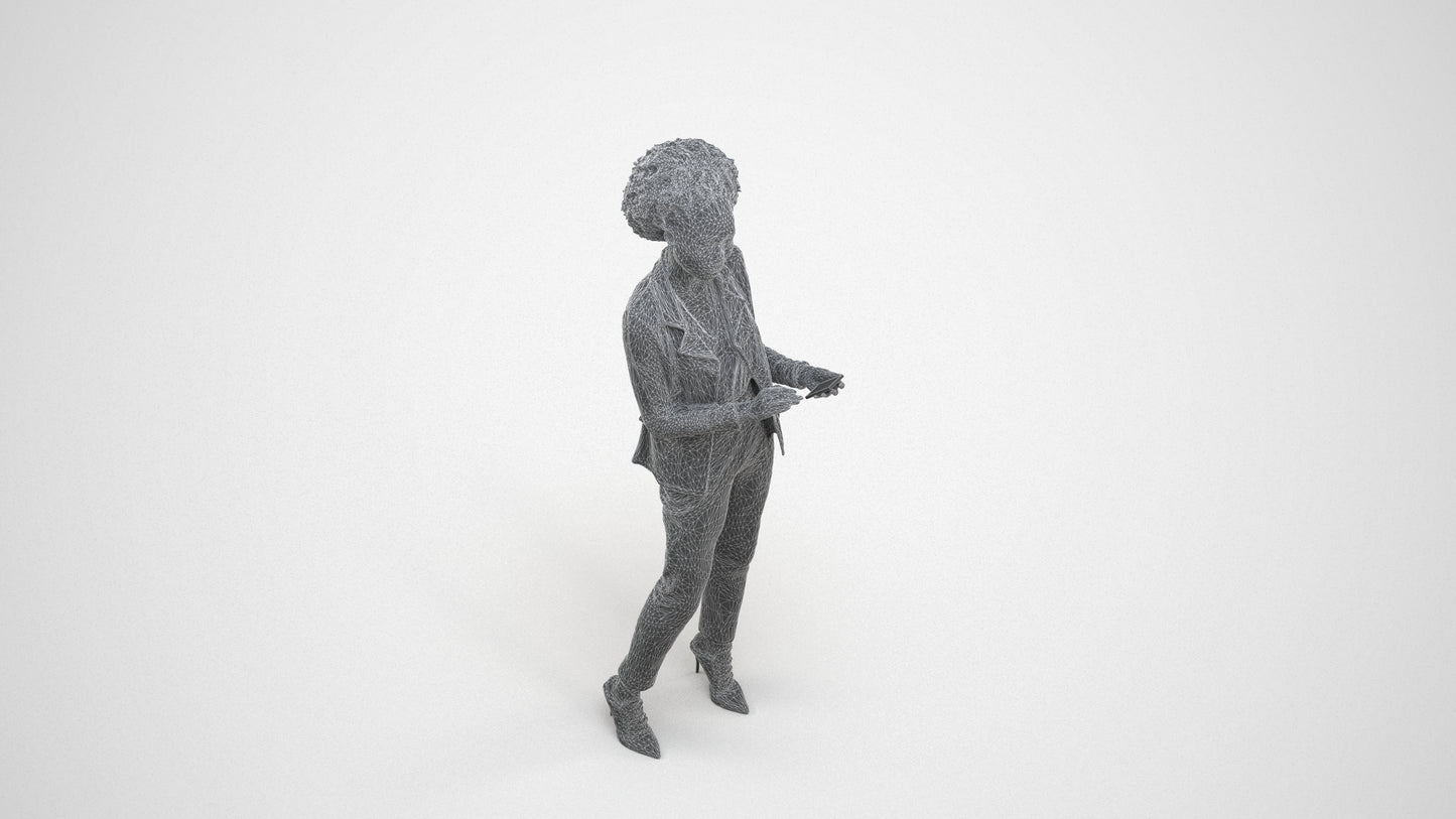 3D people model woman business standing, scanned human for 3ds Max rendering, wireframe three-quarter view