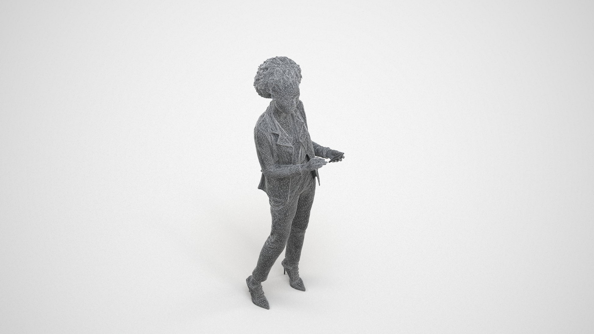 3D people model woman business standing, scanned human for 3ds Max rendering, wireframe three-quarter view