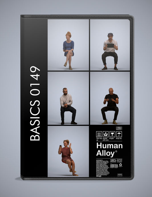 realistic 3D people sitting set, 5 render-ready models for V-Ray and Corona