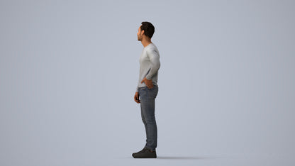 realistic 3D man casual standing, scanned archviz people for Blender and 3ds Max, three-quarter view render