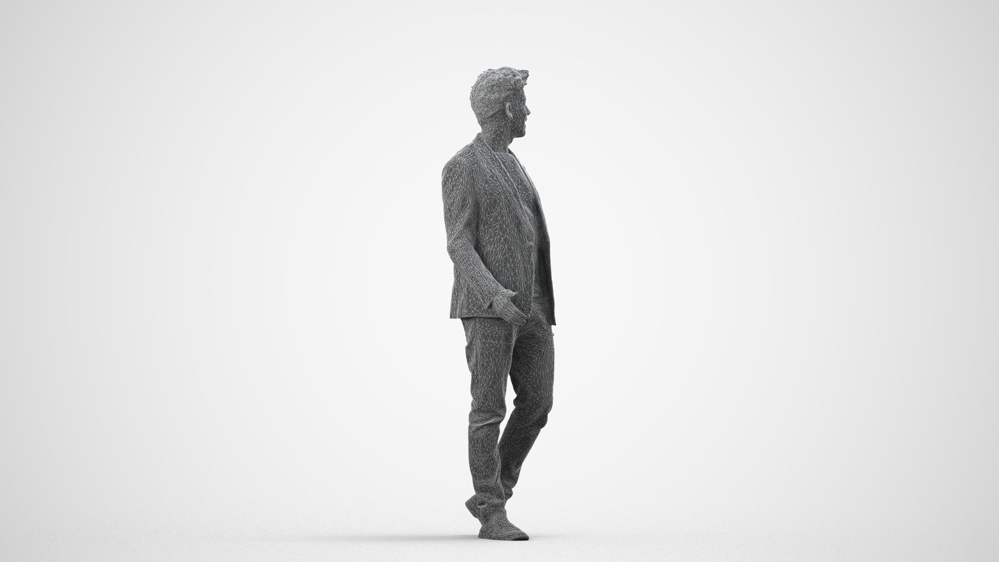 photogrammetry 3D man casual business, realistic human model archviz FBX, wireframe side view
