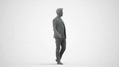 photogrammetry 3D man casual business, realistic human model archviz FBX, wireframe side view