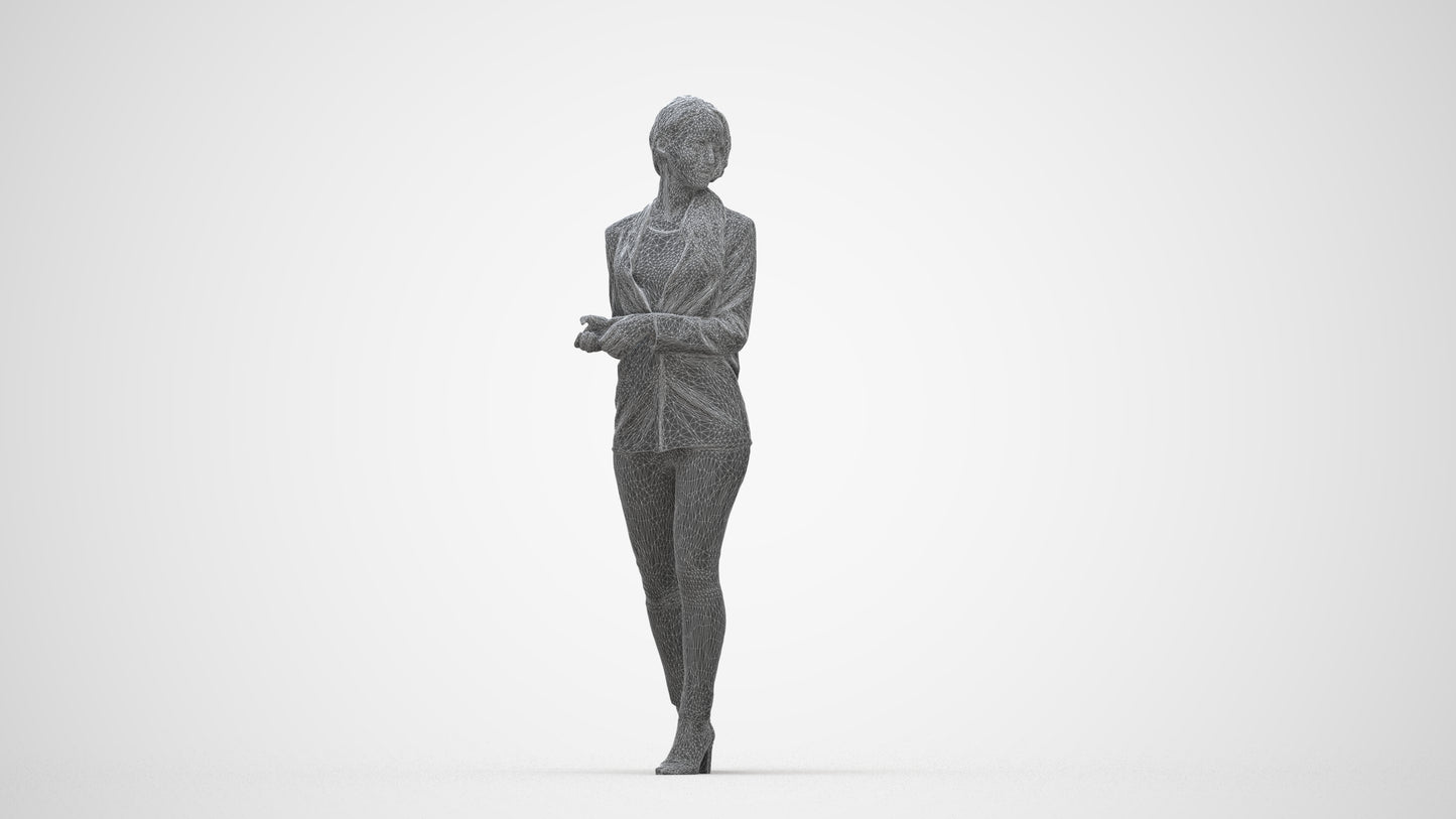 realistic 3D human woman business walking, archviz people FBX OBJ for Blender, wireframe back view
