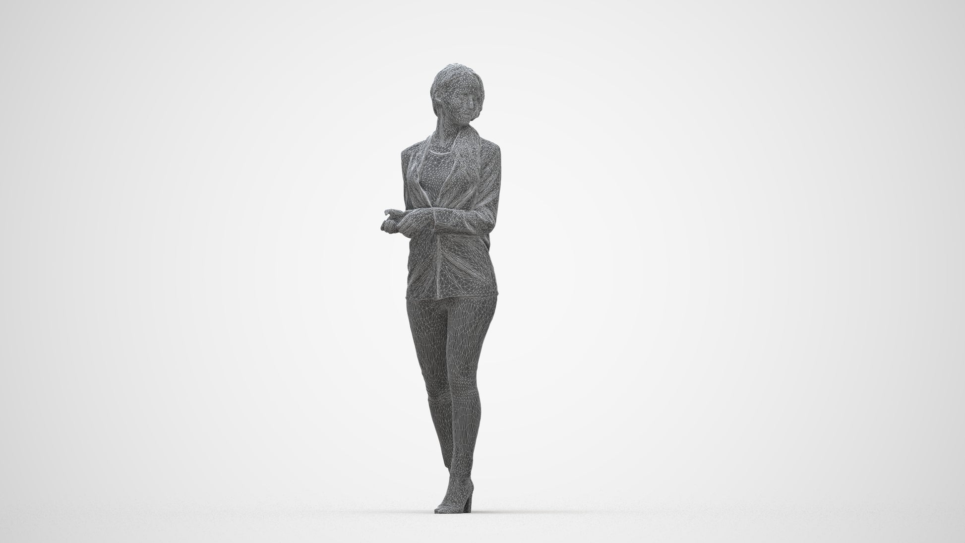 realistic 3D human woman business walking, archviz people FBX OBJ for Blender, wireframe back view