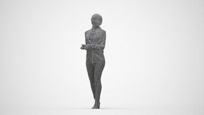 realistic 3D human woman business walking, archviz people FBX OBJ for Blender, wireframe back view