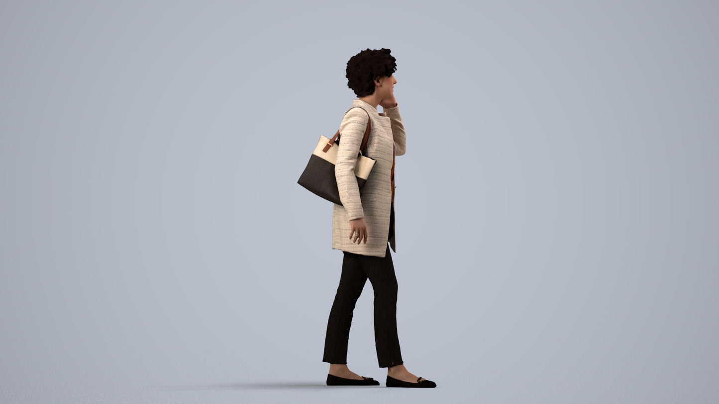 realistic 3D people woman business standing, render-ready for V-Ray and Corona, FBX OBJ, side view render