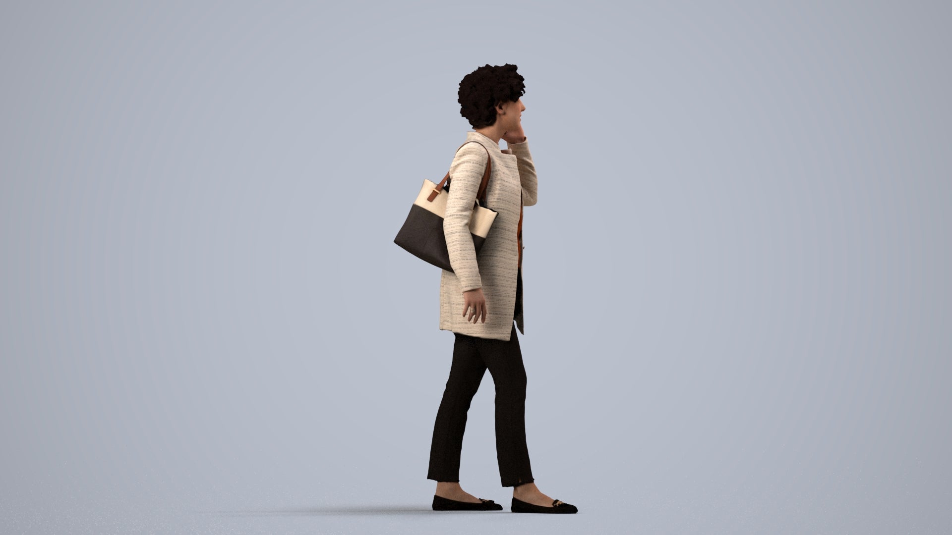 realistic 3D people woman business standing, render-ready for V-Ray and Corona, FBX OBJ, side view render