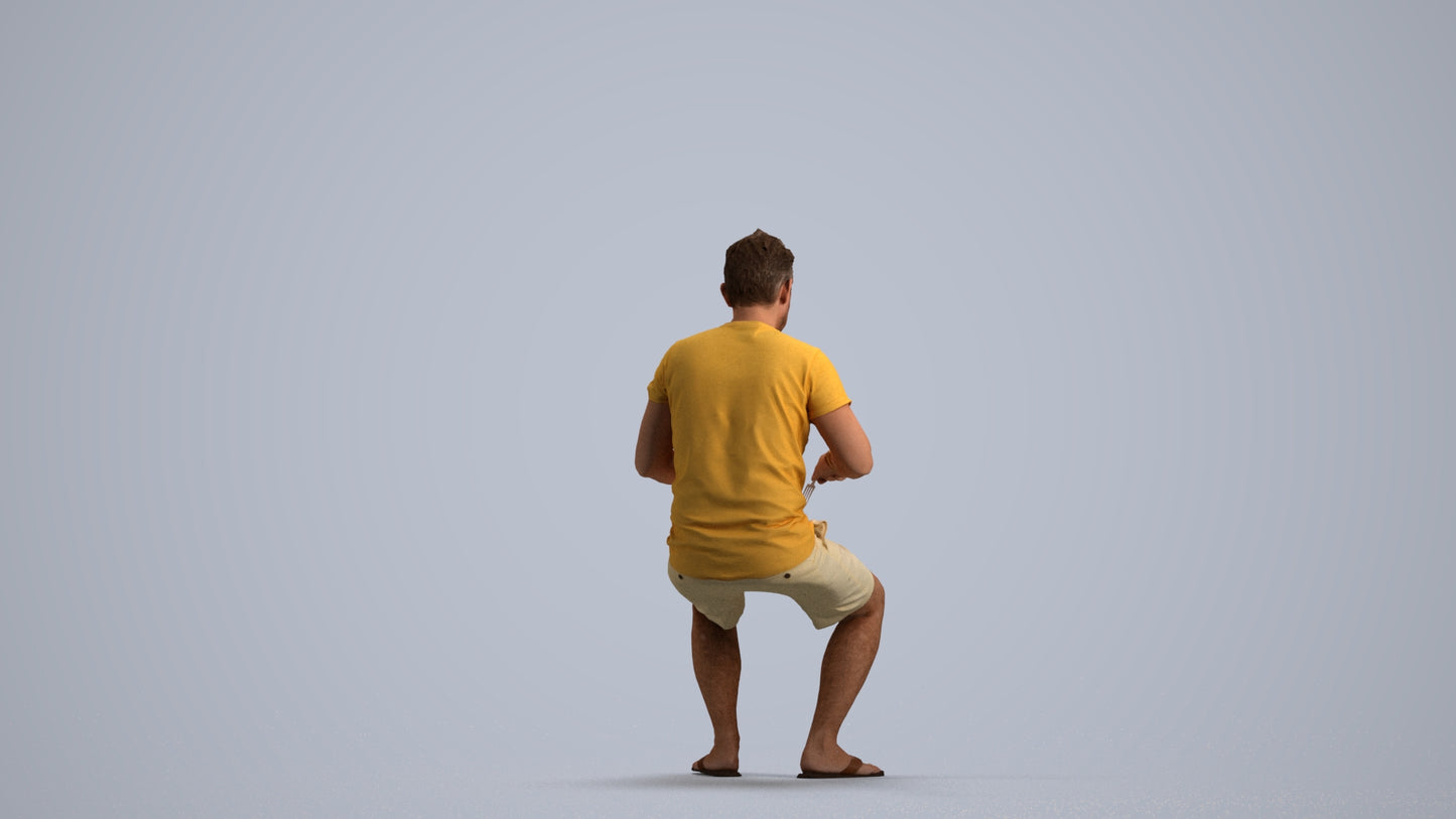 realistic 3D people man casual sitting, render-ready for V-Ray and Corona, FBX OBJ, front view render