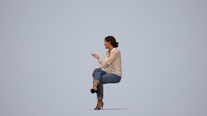 3D people model woman casual sitting, scanned human for 3ds Max rendering, top-down view render