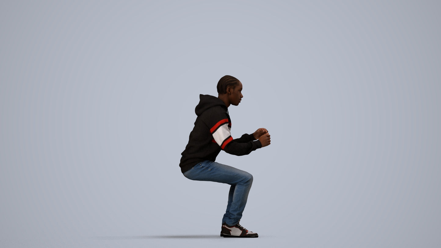 3D people model boy casual kids, scanned human for 3ds Max rendering, side view render
