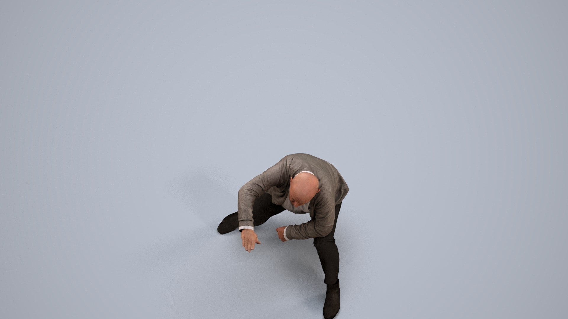 realistic 3D human senior man business standing, archviz people FBX OBJ for Blender, back view render