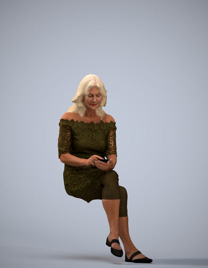 realistic 3D senior woman casual sitting, scanned archviz people for Blender and 3ds Max