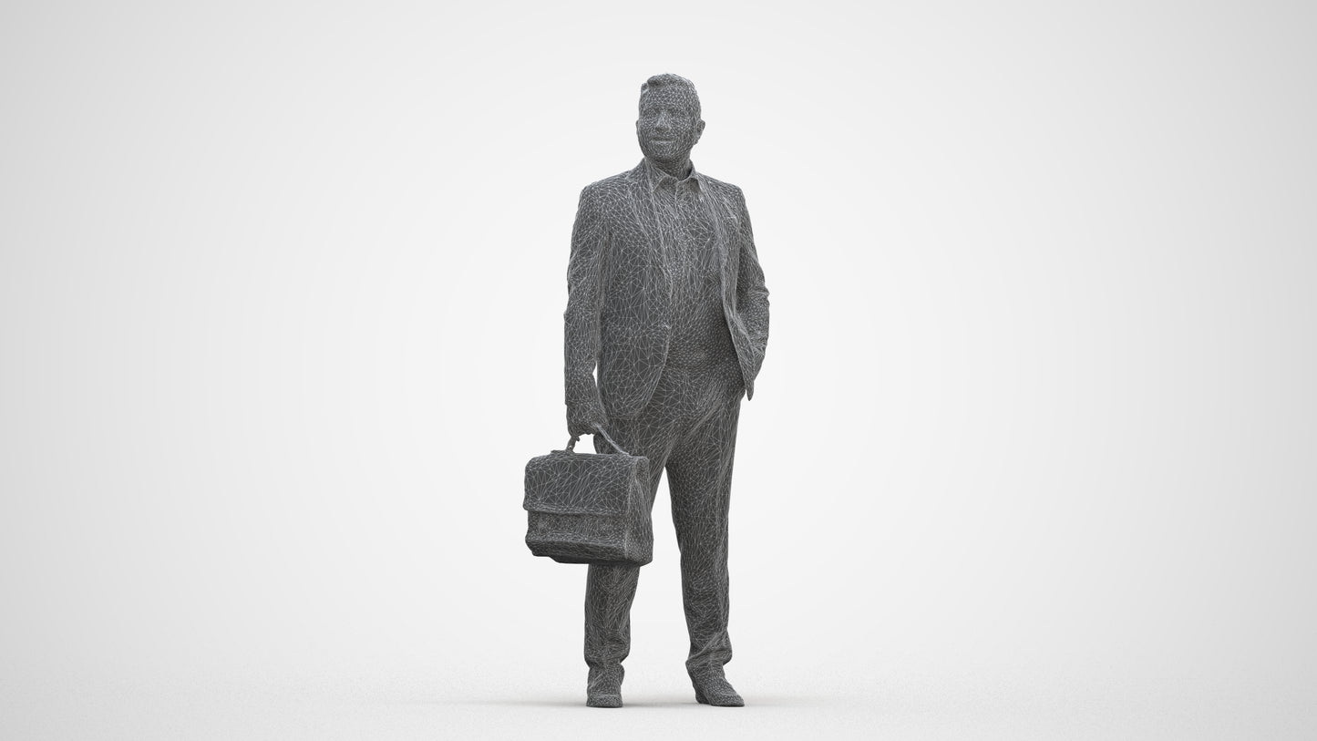 realistic 3D man business, scanned archviz people for Blender and 3ds Max, three-quarter front view render