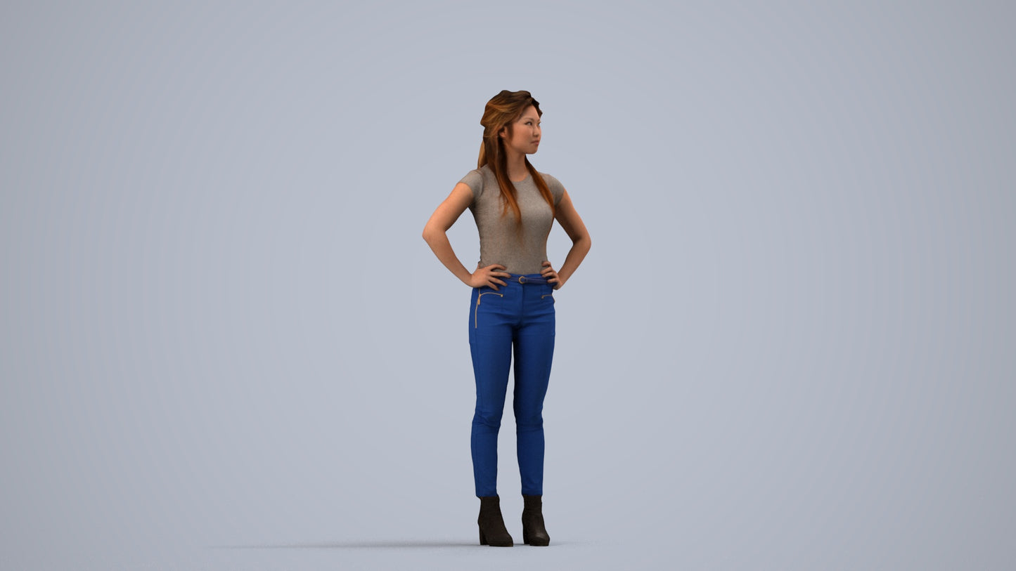 scanned 3D woman casual standing, photogrammetry people for Enscape and V-Ray, side view render