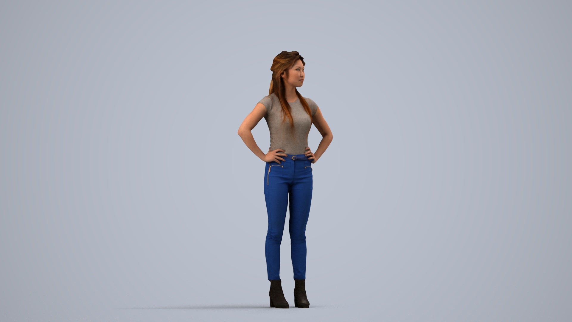 scanned 3D woman casual standing, photogrammetry people for Enscape and V-Ray, side view render