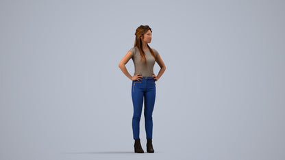 scanned 3D woman casual standing, photogrammetry people for Enscape and V-Ray, side view render