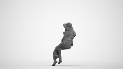 realistic 3D human woman casual sitting, archviz people FBX OBJ for Blender, wireframe front view