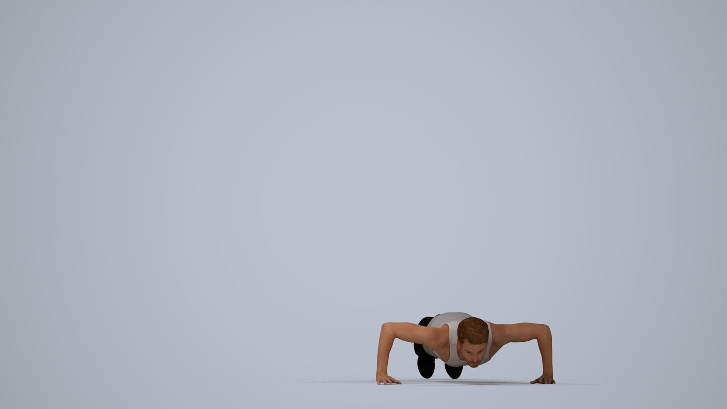 3D people model man sport, scanned human for 3ds Max rendering, top-down view render