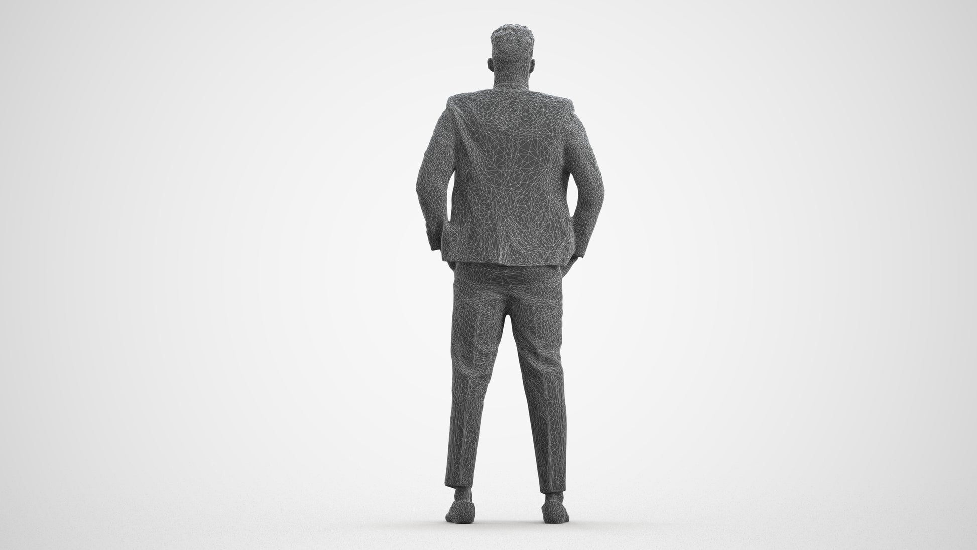 3D human model man casual formalaffairs, photogrammetry scanned person for archviz, wireframe front view