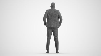 3D human model man casual formalaffairs, photogrammetry scanned person for archviz, wireframe front view