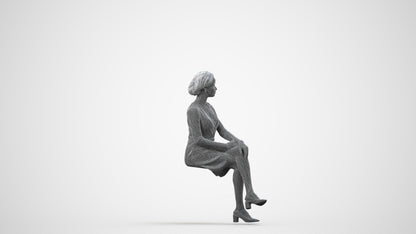 3D people model woman casual sitting, scanned human for 3ds Max rendering, wireframe side view