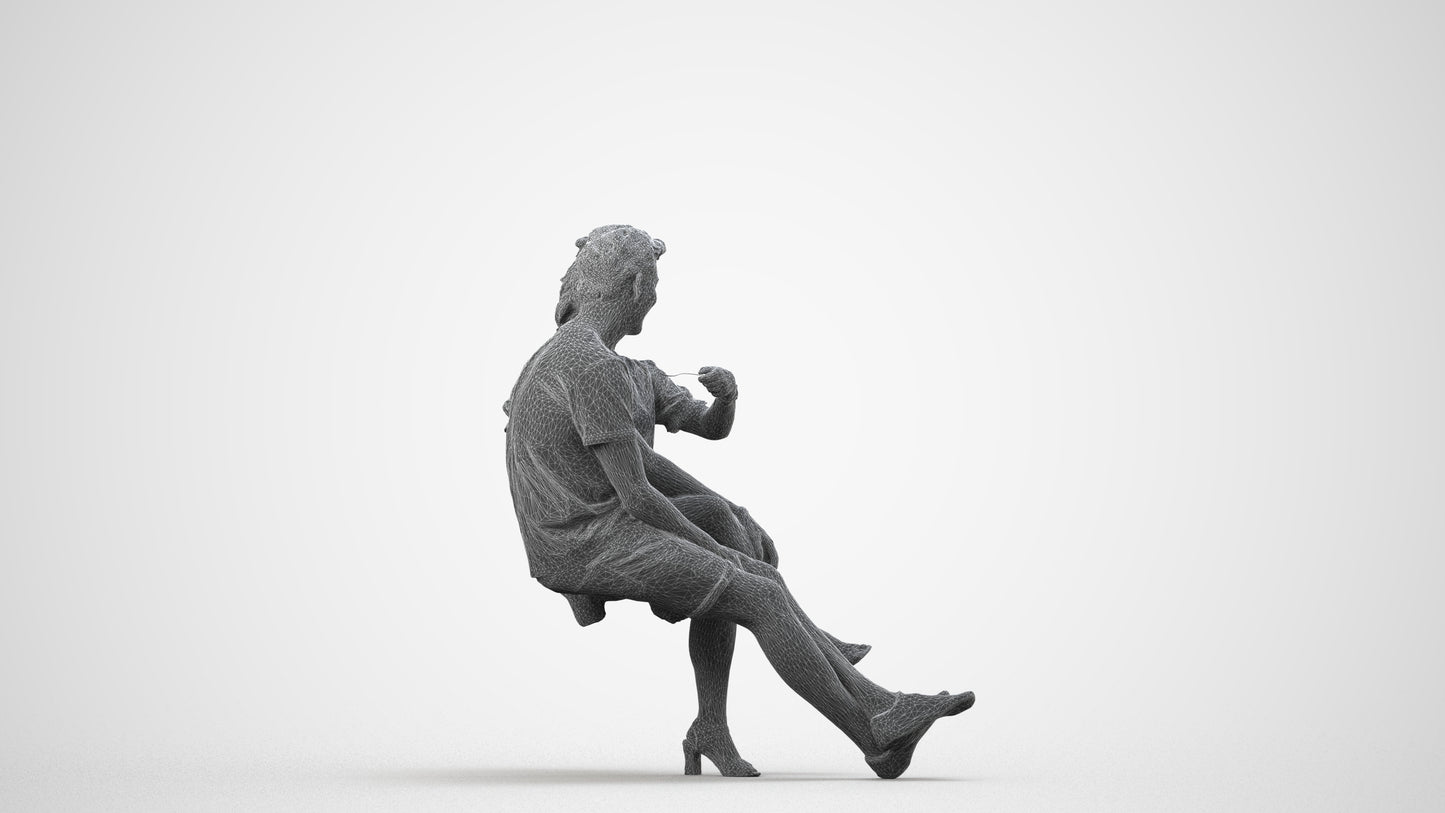 scanned 3D woman casual couple, photogrammetry people for Enscape and V-Ray, wireframe side view