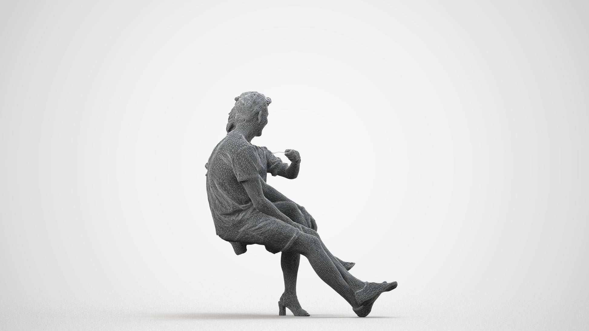 scanned 3D woman casual couple, photogrammetry people for Enscape and V-Ray, wireframe side view