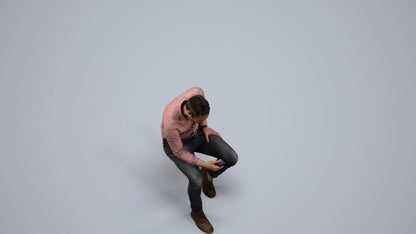 3D people model man casual sitting, scanned human for 3ds Max rendering, back view render
