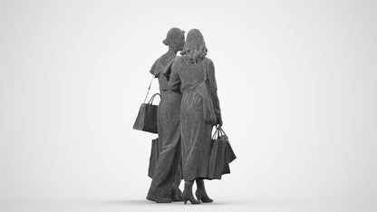 realistic 3D human woman shopping, archviz people FBX OBJ for Blender, wireframe side view
