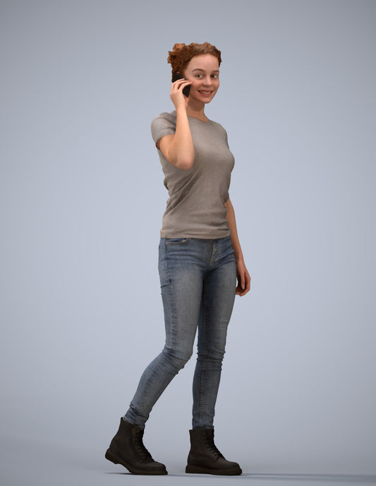 3D human model woman casual walking, photogrammetry scanned person for archviz
