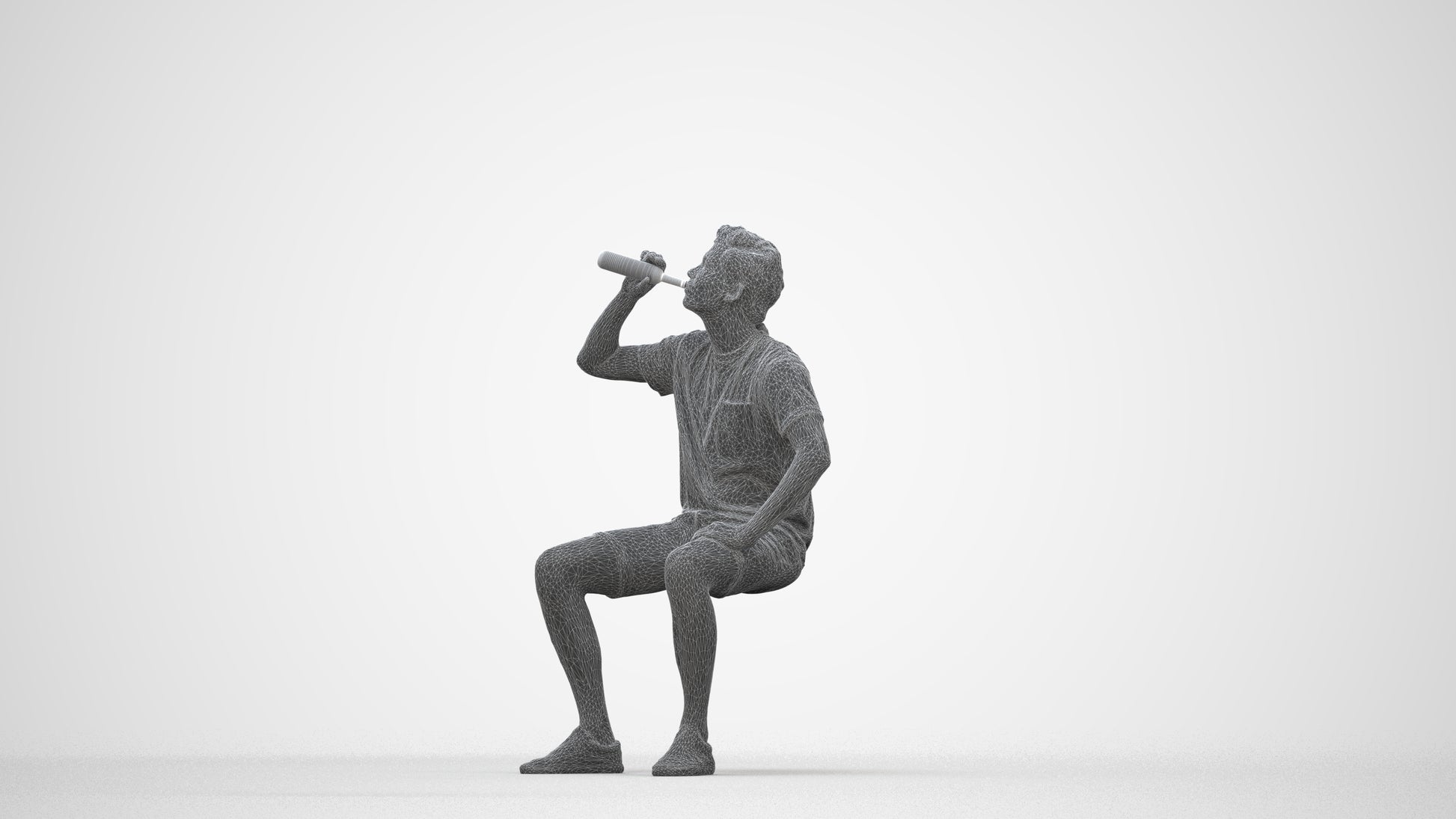 3D scanned man sitting casual, photorealistic archviz people for Enscape and SketchUp, wireframe back view