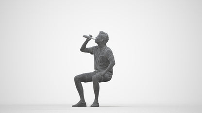 3D scanned man sitting casual, photorealistic archviz people for Enscape and SketchUp, wireframe back view