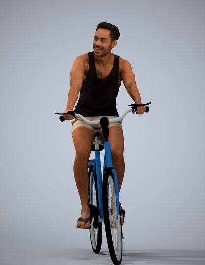 realistic 3D people man casual cycling, render-ready for V-Ray and Corona, FBX OBJ