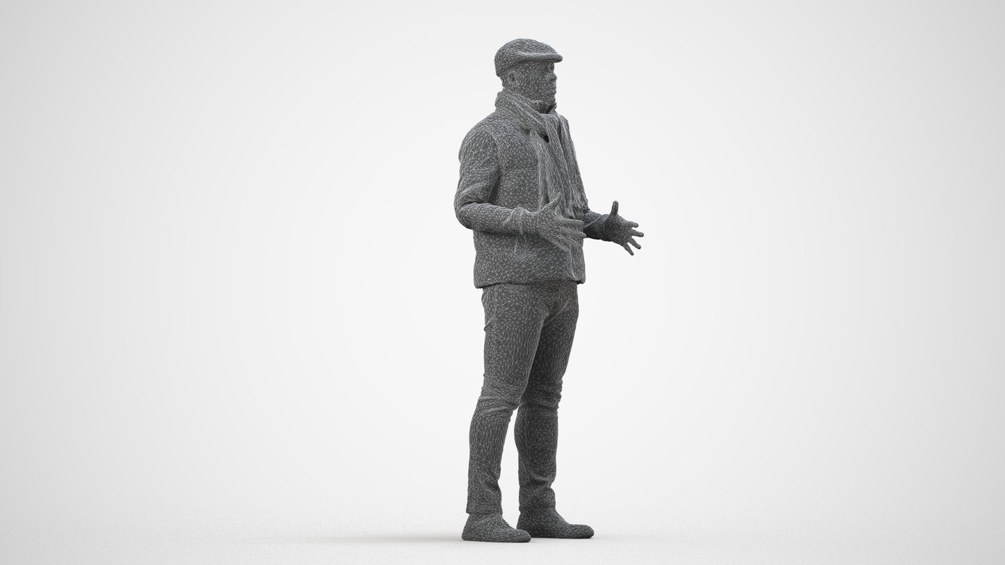 realistic 3D man casual standing, scanned archviz people for Blender and 3ds Max, wireframe side view