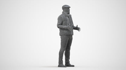 realistic 3D man casual standing, scanned archviz people for Blender and 3ds Max, wireframe side view