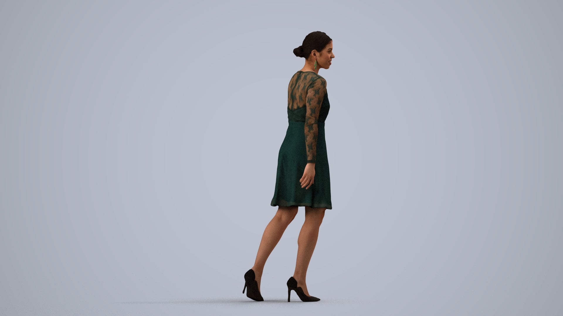 realistic 3D human woman formal formalaffairs, archviz people FBX OBJ for Blender, side view render