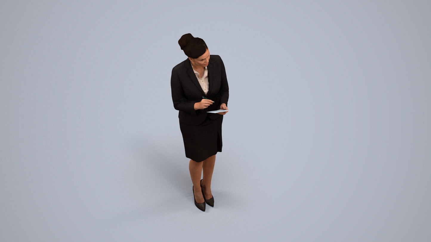 scanned 3D woman hospitality, photogrammetry people for Enscape and V-Ray, back view render